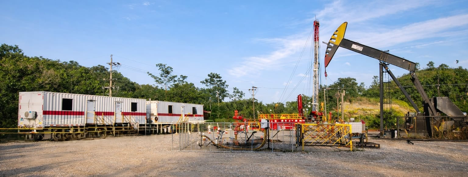 Contenedores instalados en un campo petrolero